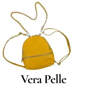 Vera Pelle Yellow Pebbled Leather Convertible Mini Backpack Crossbody Made Italy
